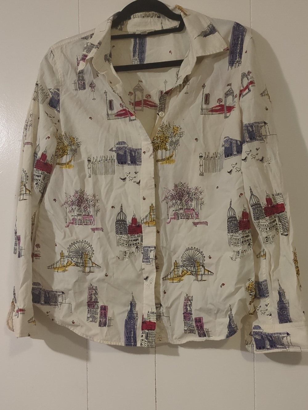 Talbots Travel Scene Button Down